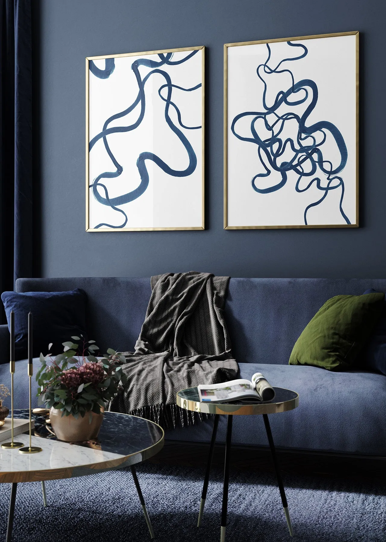 Blue Squiggles (2) Abstract Wall Art Print