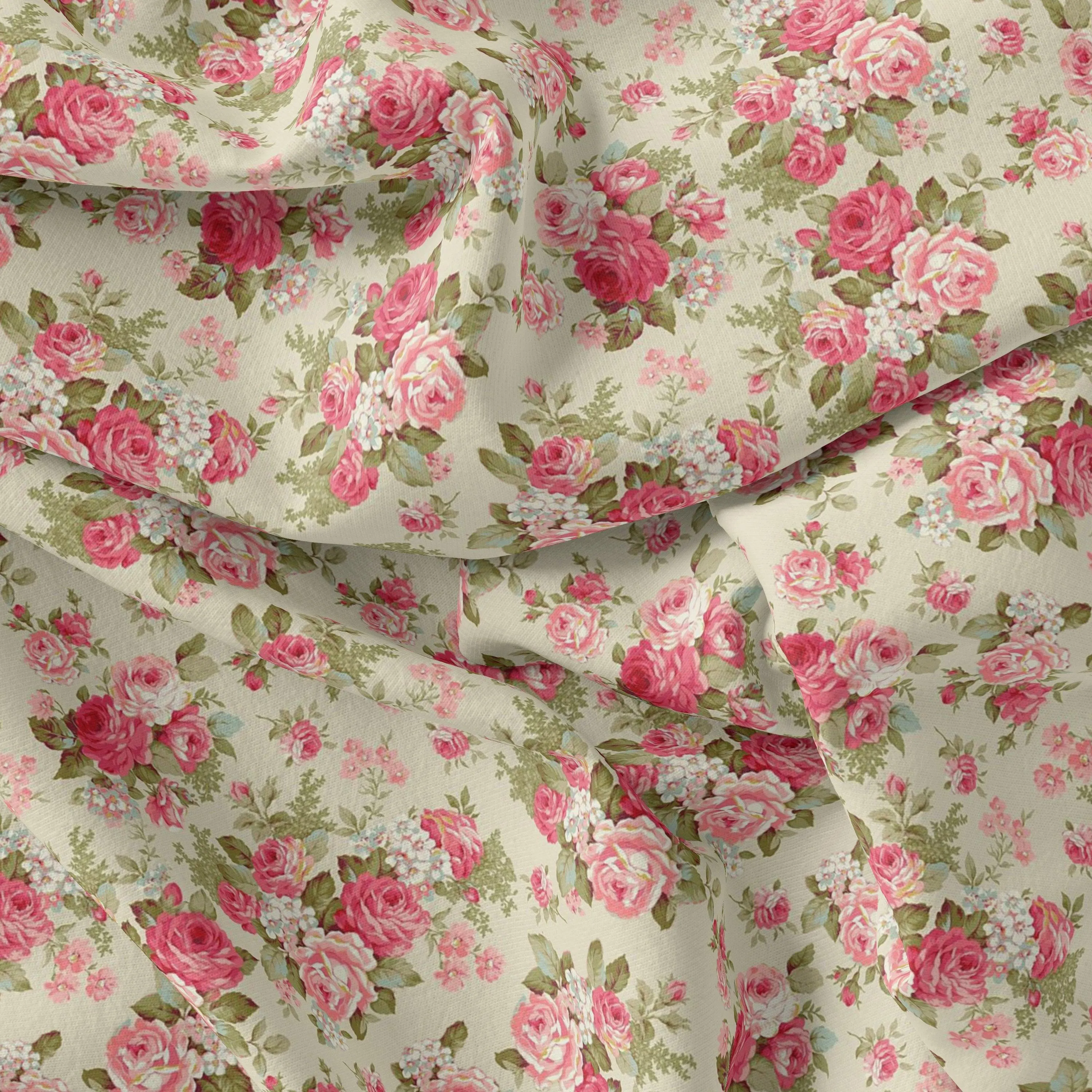 Bunch Of Flower White Orchid Digital Printed Fabric - Silk Crepe