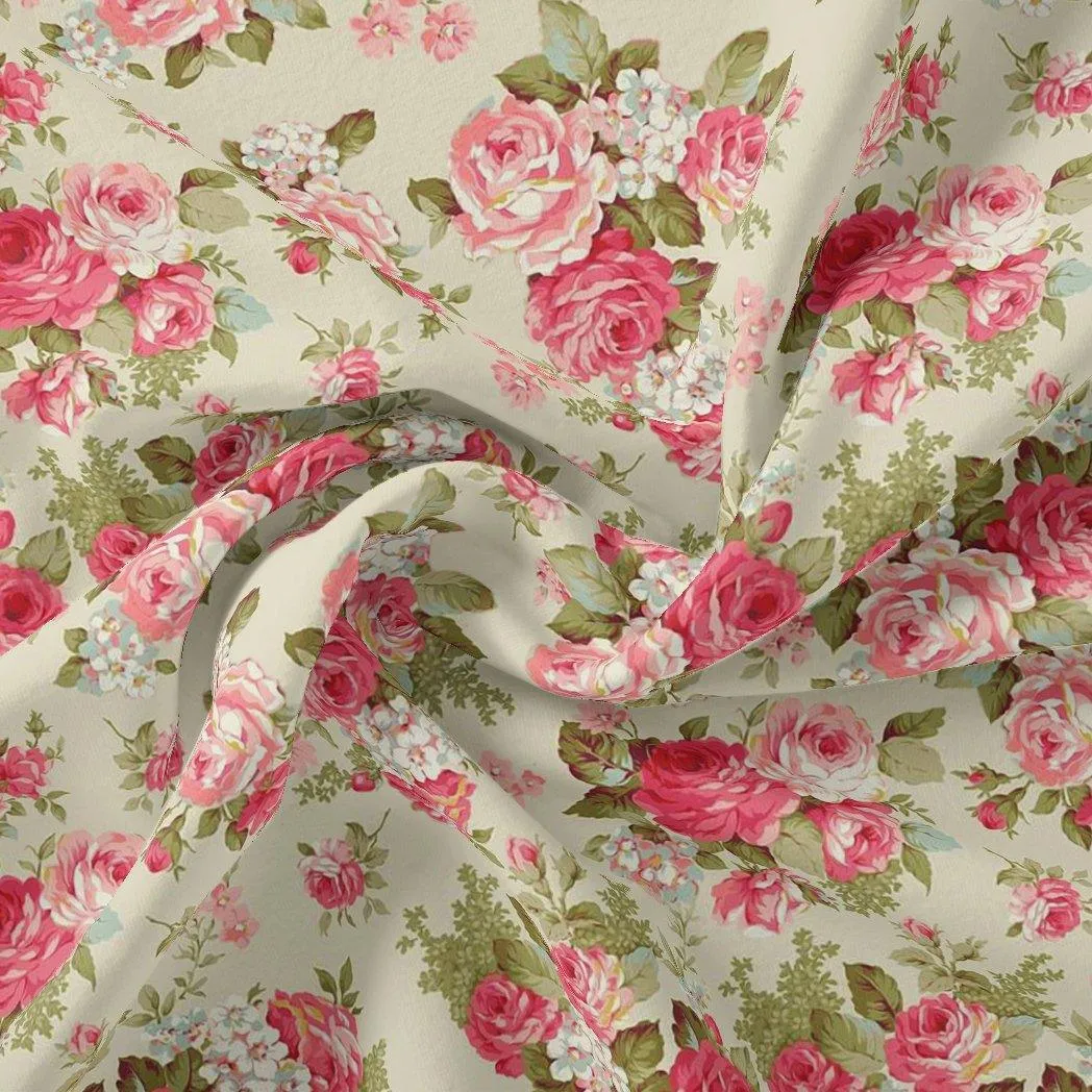 Bunch Of Flower White Orchid Digital Printed Fabric - Silk Crepe