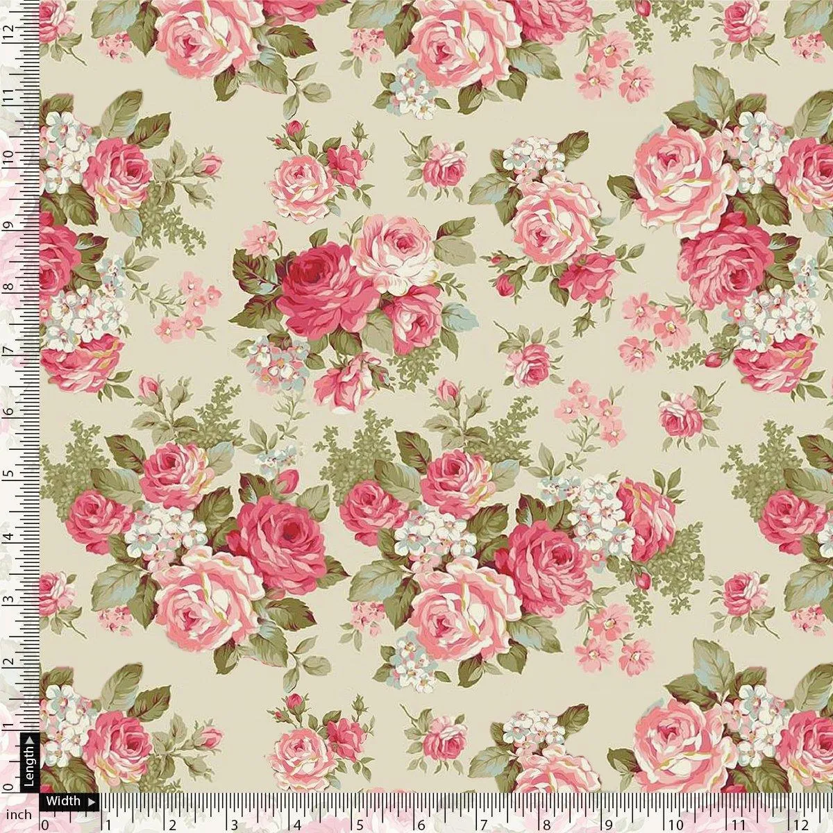 Bunch Of Flower White Orchid Digital Printed Fabric - Silk Crepe