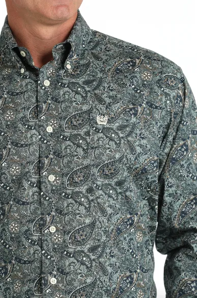 Cinch Men's Green Paisley Print Button Long Sleeve Western Shirt MTW1105811