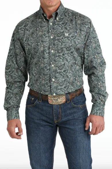 Cinch Men's Green Paisley Print Button Long Sleeve Western Shirt MTW1105811