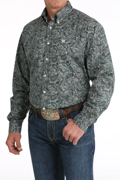 Cinch Men's Green Paisley Print Button Long Sleeve Western Shirt MTW1105811