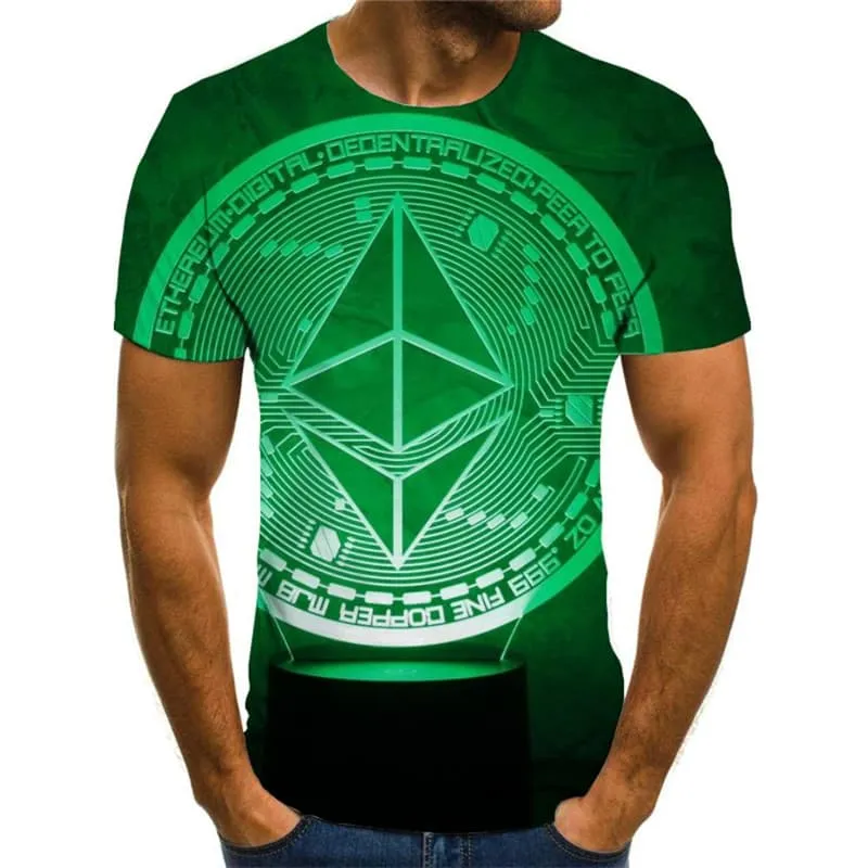 Ethereum T shirt Men Art Funny T shirts Retro Tshirt Printed Green T-shirts 3d