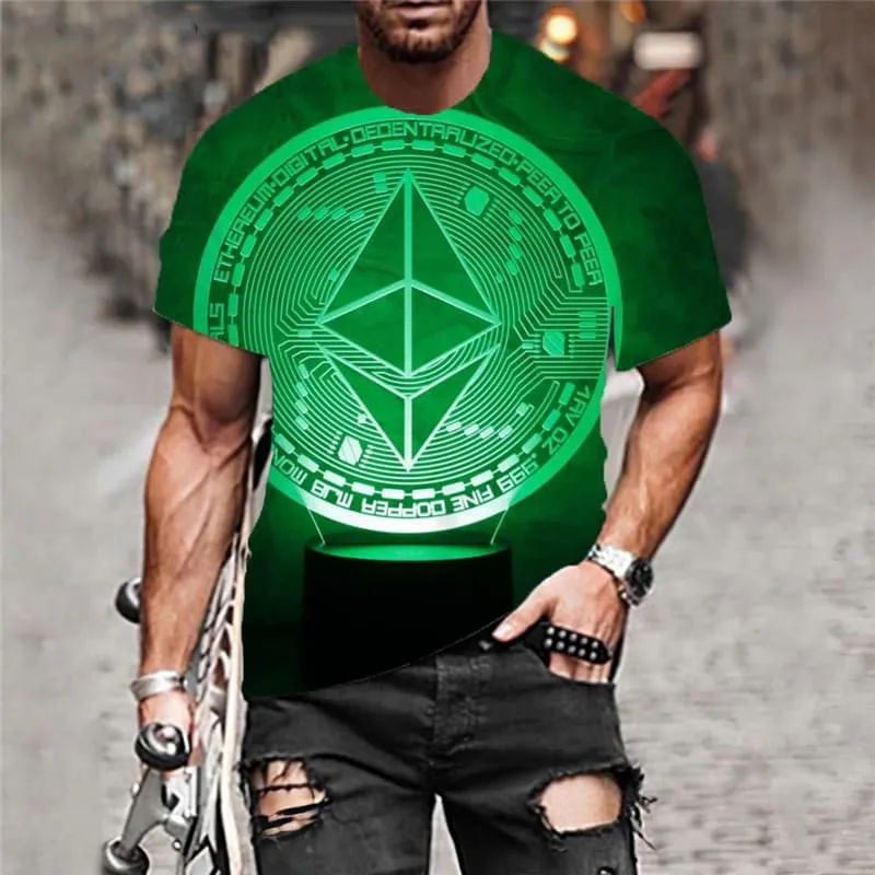 Ethereum T shirt Men Art Funny T shirts Retro Tshirt Printed Green T-shirts 3d