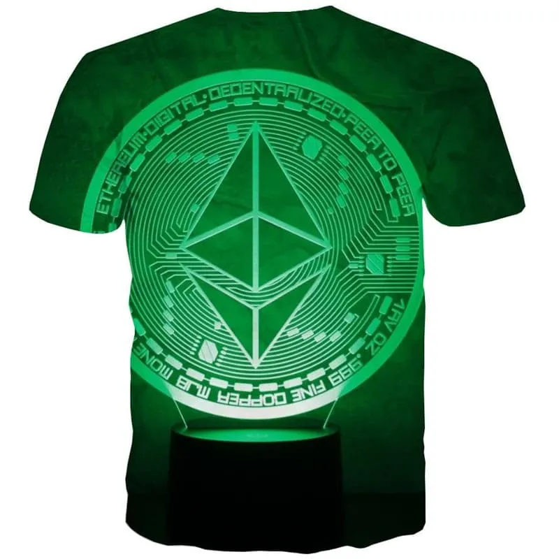 Ethereum T shirt Men Art Funny T shirts Retro Tshirt Printed Green T-shirts 3d