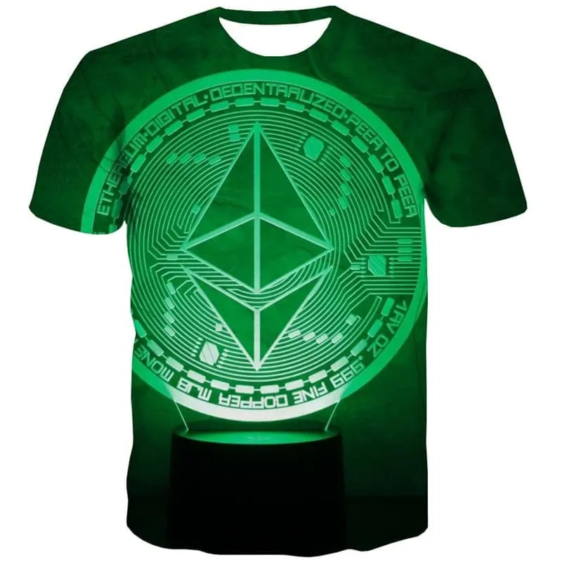 Ethereum T shirt Men Art Funny T shirts Retro Tshirt Printed Green T-shirts 3d