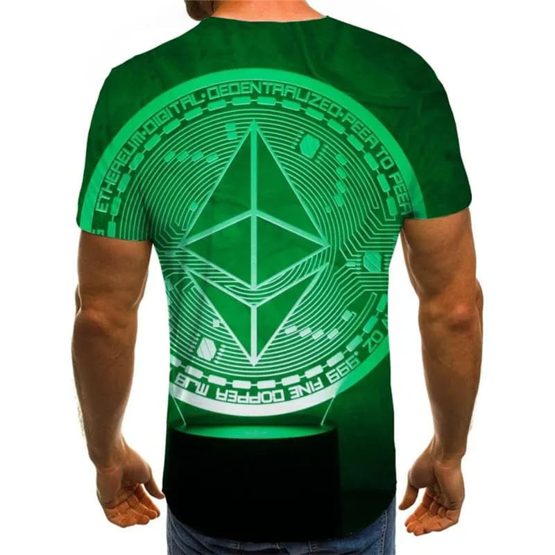 Ethereum T shirt Men Art Funny T shirts Retro Tshirt Printed Green T-shirts 3d