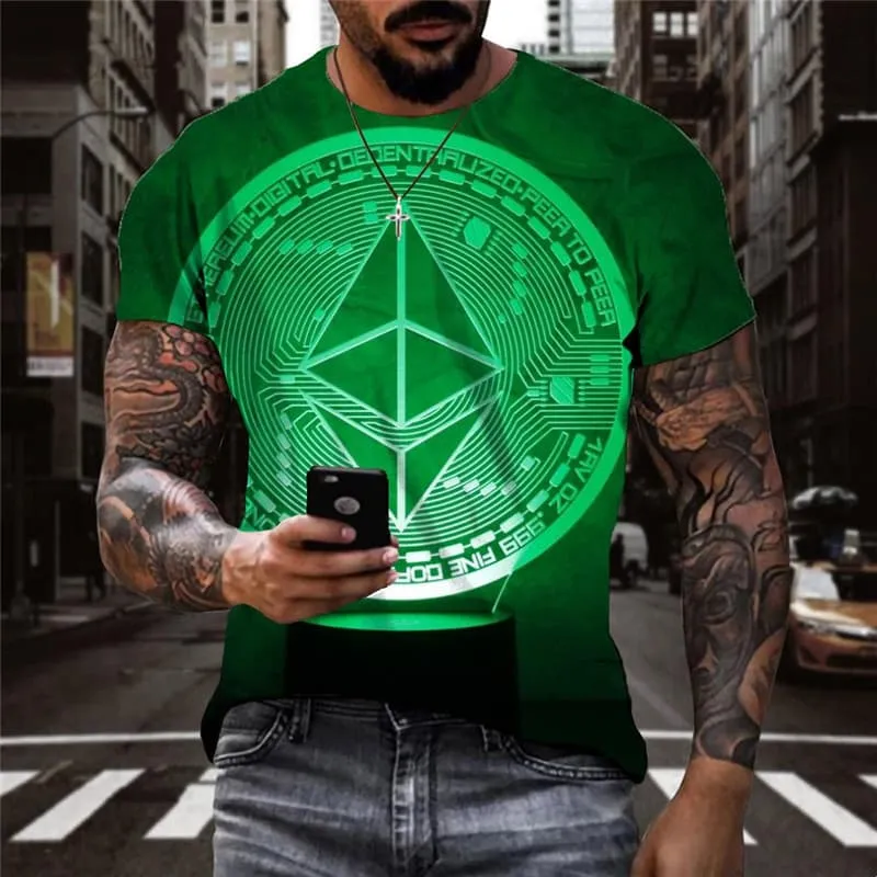 Ethereum T shirt Men Art Funny T shirts Retro Tshirt Printed Green T-shirts 3d