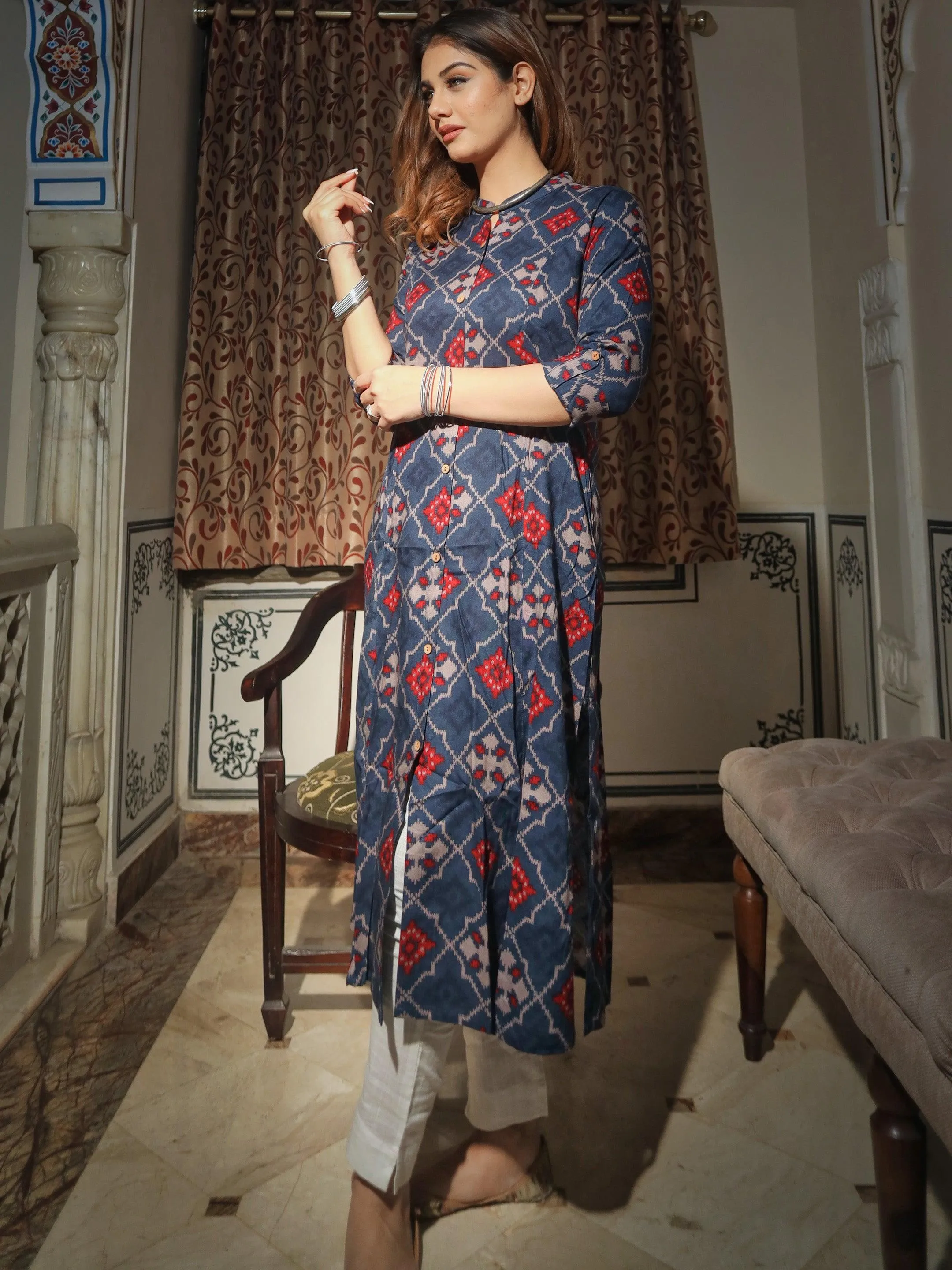 Jashvi A-Line Printed Rayon Kurta