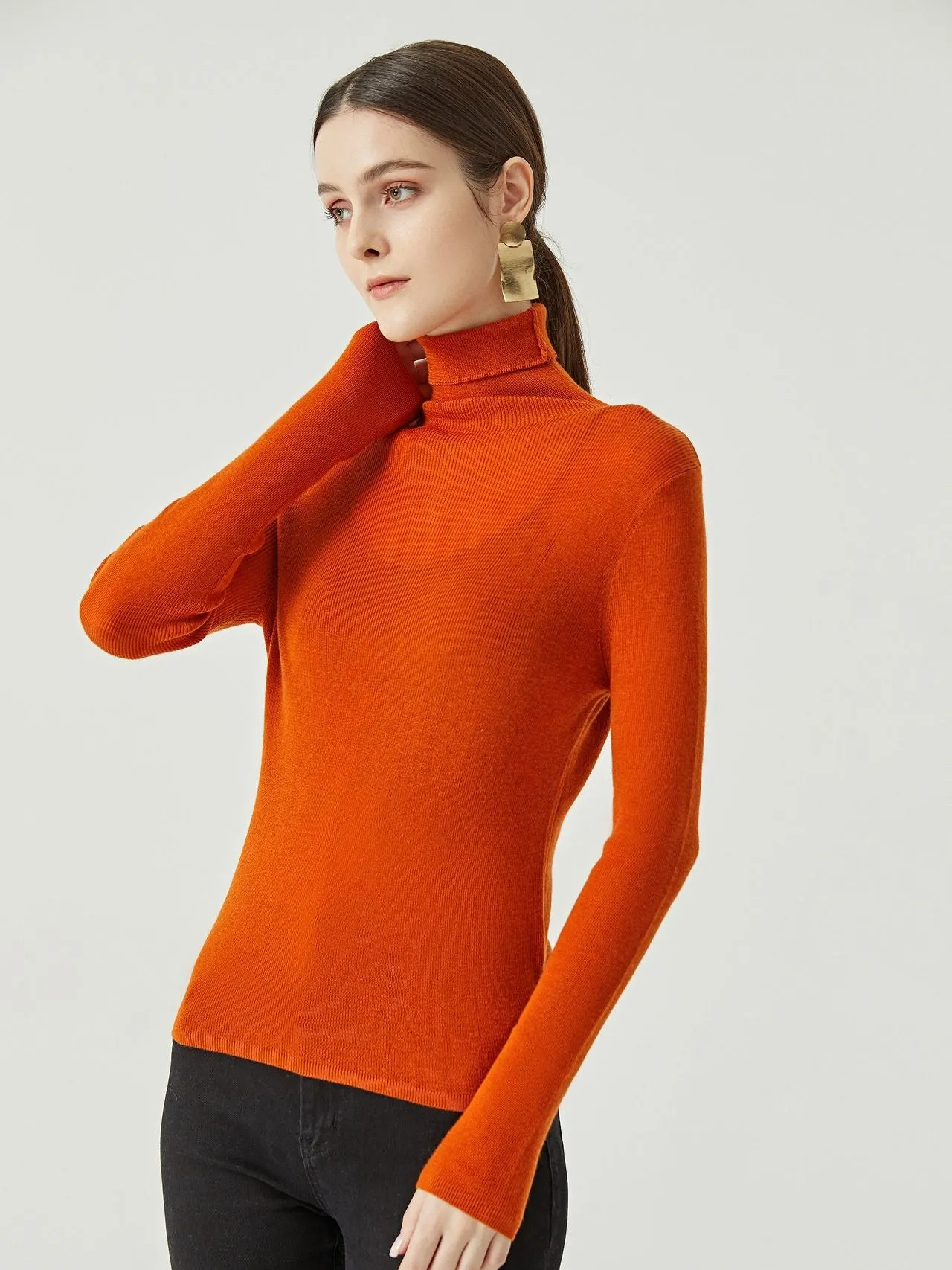 Long Sleeve High-Neck Wool Pullovers