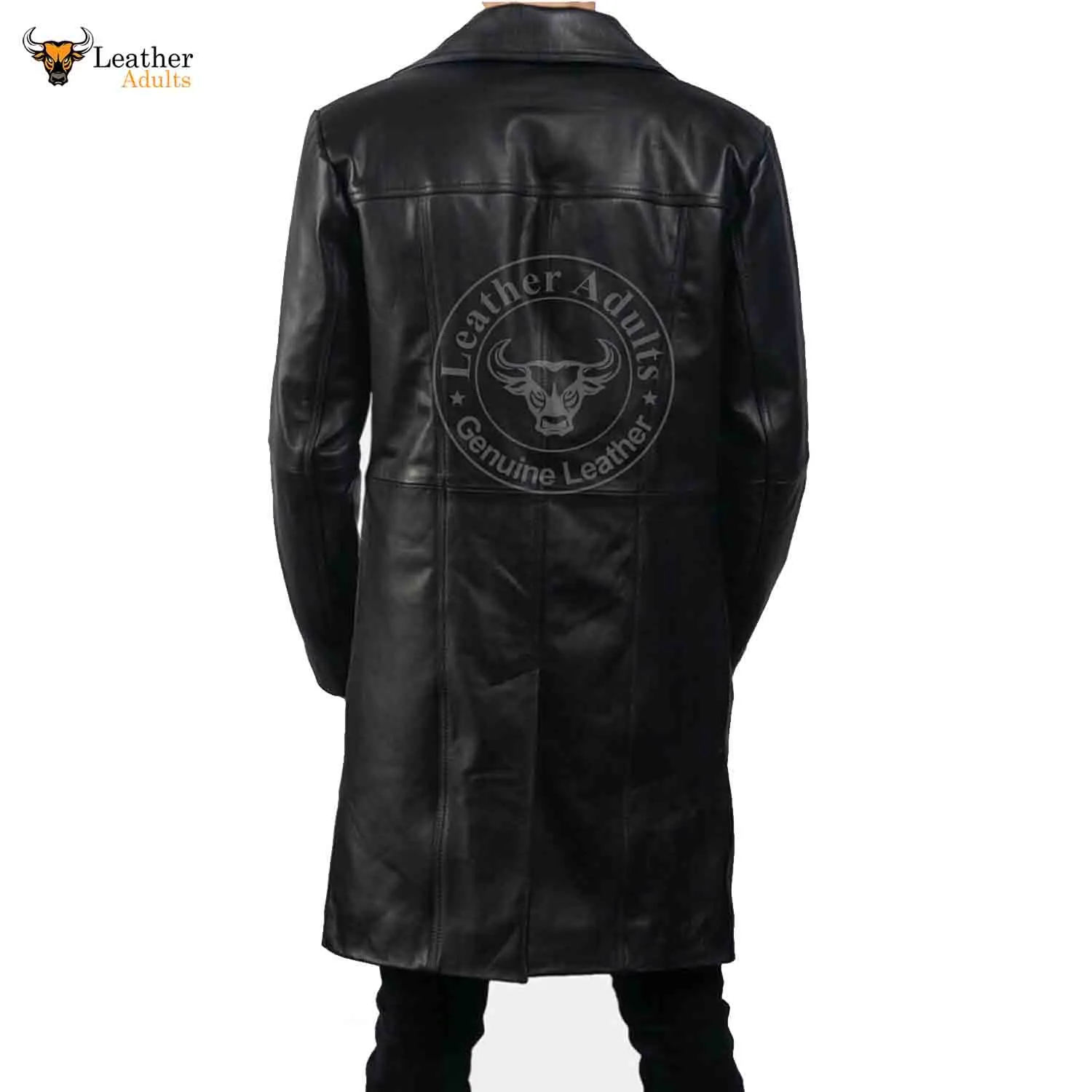 Mens Black Real Cowhide Leather Trench Steampunk Gothic Matrix Winter Coat Jacket