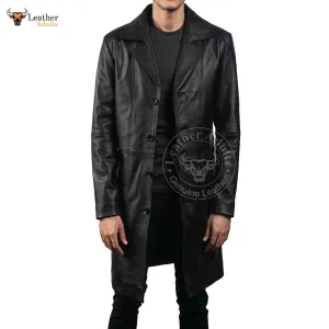 Mens Black Real Cowhide Leather Trench Steampunk Gothic Matrix Winter Coat Jacket