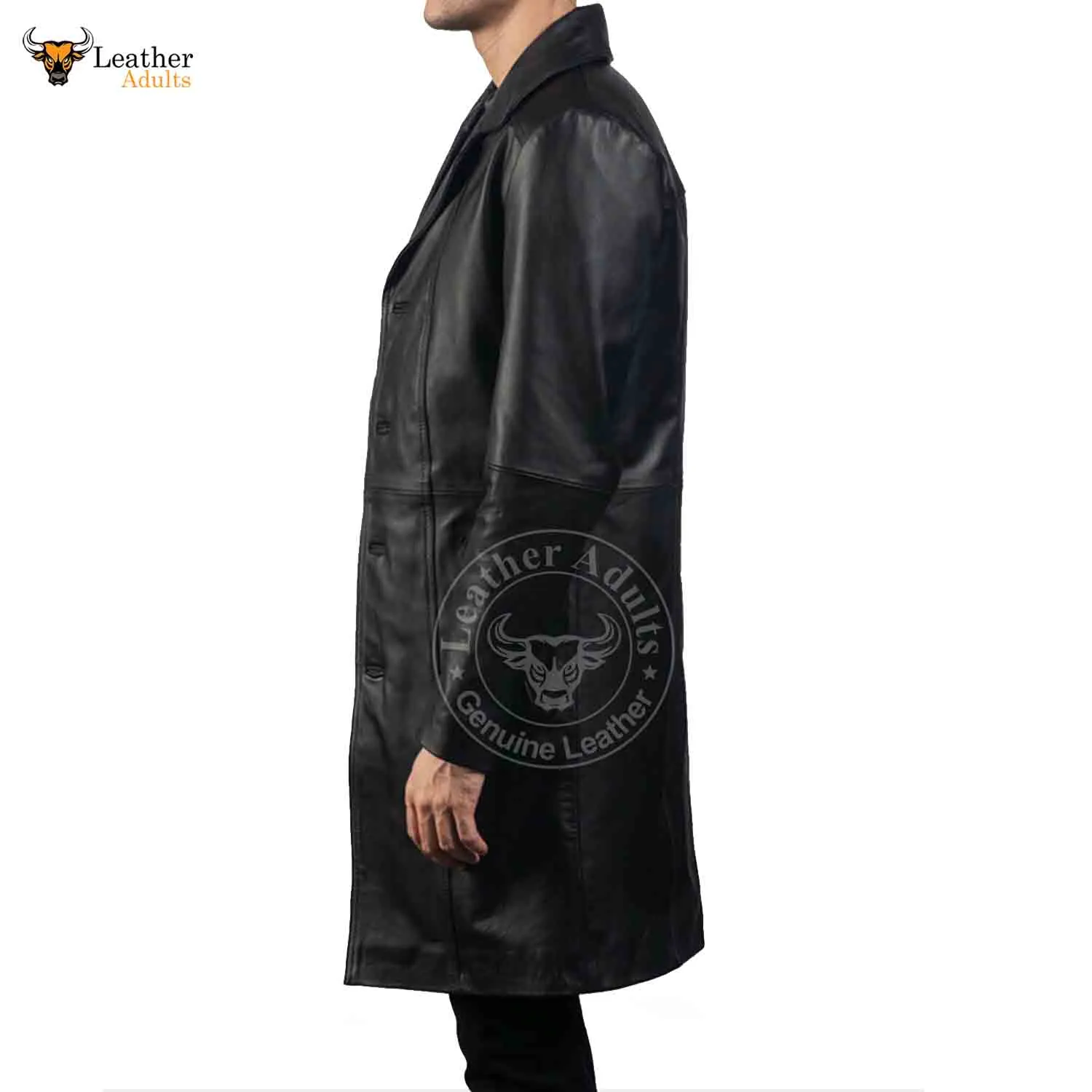 Mens Black Real Cowhide Leather Trench Steampunk Gothic Matrix Winter Coat Jacket