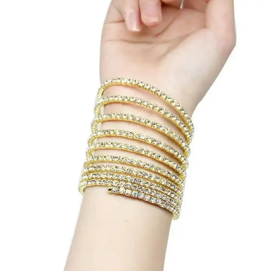 Racquel Ten Rows Wrap Cuff Bracelet | Rhinestone