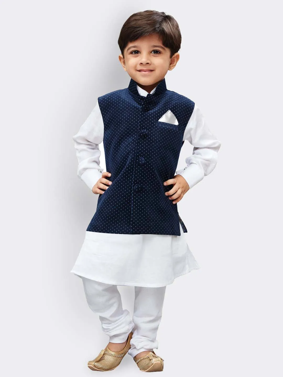 VASTRAMAY Boys' Blue Velvet Nehru Jackets