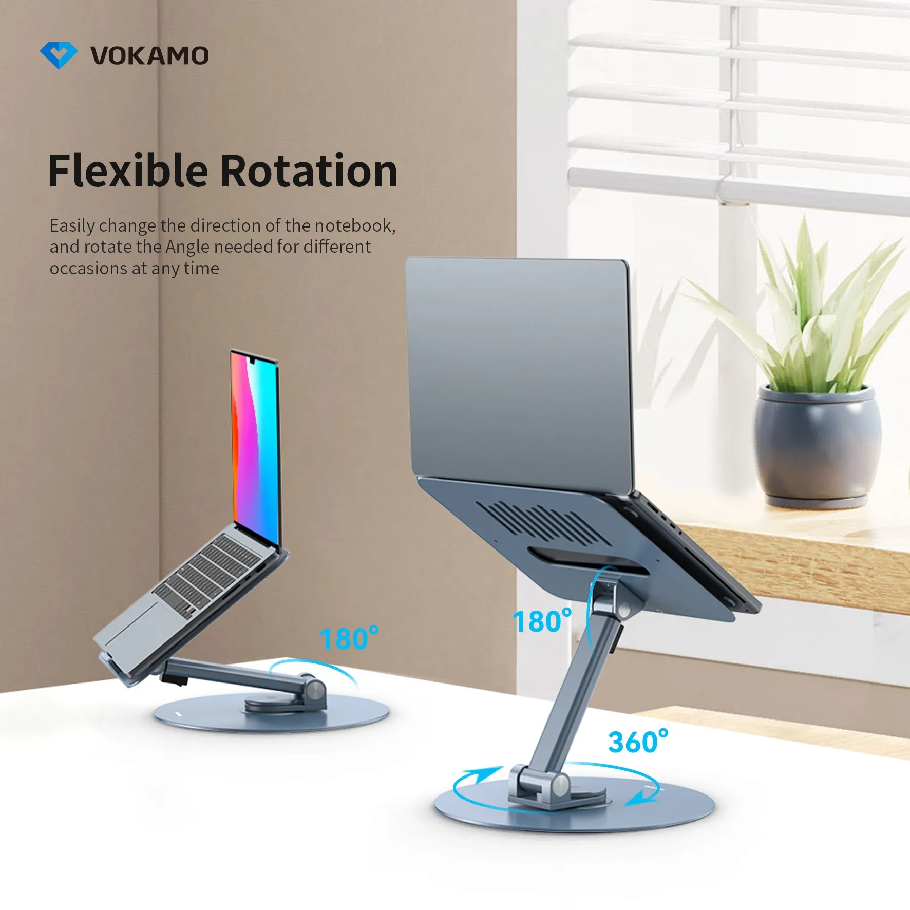 VOKAMO Laptop Stand 360 Rotating Base Foldable Alloy Laptop Holder Riser