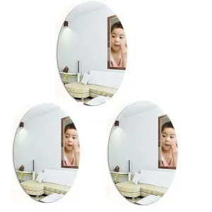 wolkwogg Oval Shape Adhesive Mirror Sticker for Wall on Tiles Bedroom Living Room Basin Mirror Bathroom Wall Mirror Both Side Sticker Acrylic Wall Mirror (Medium, 3, Count)