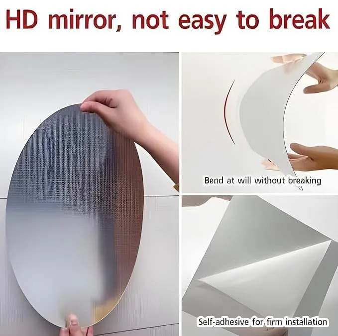 wolkwogg Oval Shape Adhesive Mirror Sticker for Wall on Tiles Bedroom Living Room Basin Mirror Bathroom Wall Mirror Both Side Sticker Acrylic Wall Mirror (Medium, 3, Count)