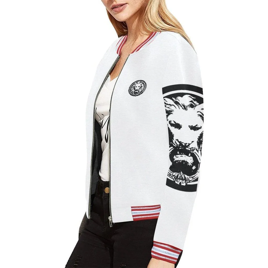 Womens White Lion Circle Sleeves Bomber Jacket