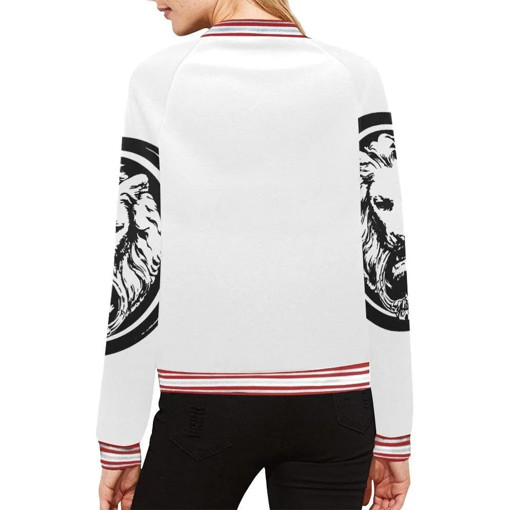 Womens White Lion Circle Sleeves Bomber Jacket